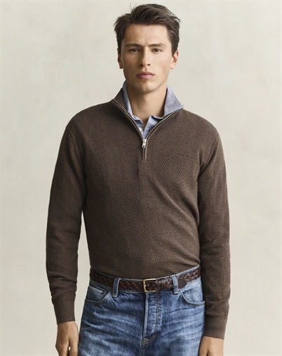 Gant - Herringbone Texture Half Zip - Brown Melange